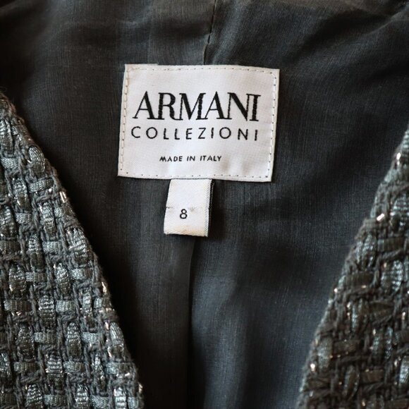 Armani Collezioni Charcoal Gray Metallic Tweed Power Suit Fitted Jacket Blazer 8 - Picture 5 of 5